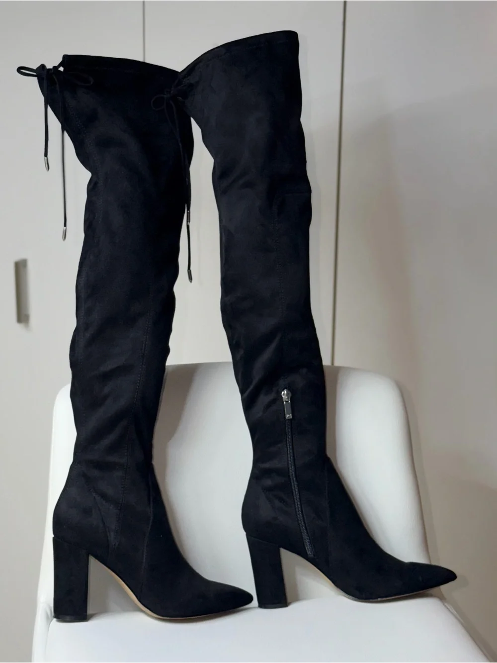 Marc Fisher Black Over-the-Knee Suede Block Heel Pointed Toe Luxury Boots 6 36